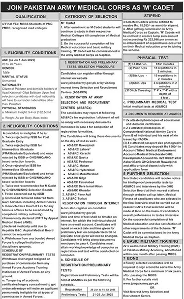  Join Pakistan Army Medical Corps as M Cadet - Eligibility, Process, and Benefits