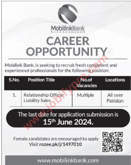  Job Positions At Mobilink Limited