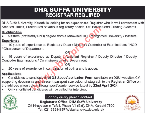  DHA Suffa University Karachi Job Announcement