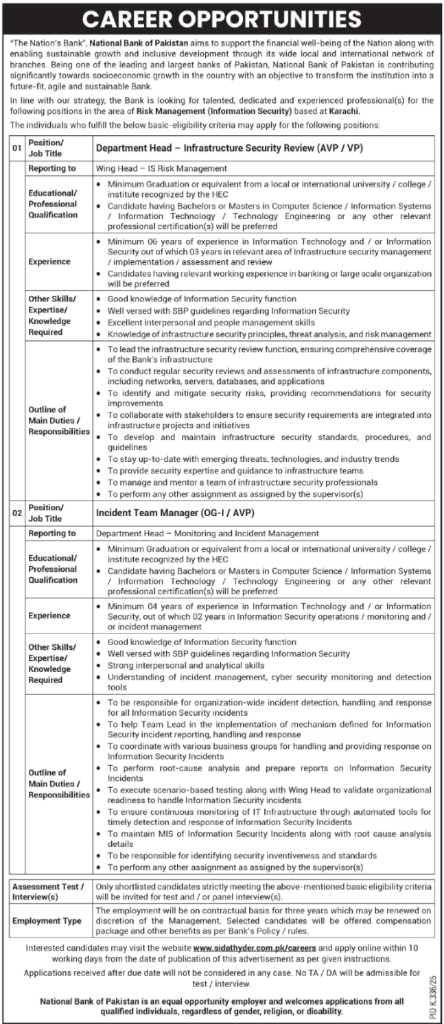  Career Opportunities at National Bank of Pakistan for Risk Management Professionals