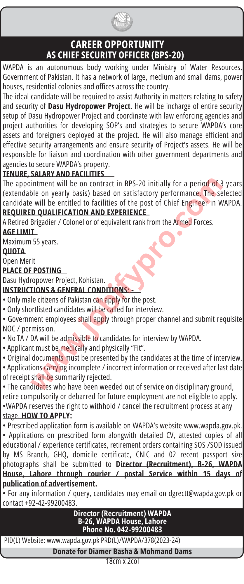  Chief Seecurity Officer Jobs In WAPDA