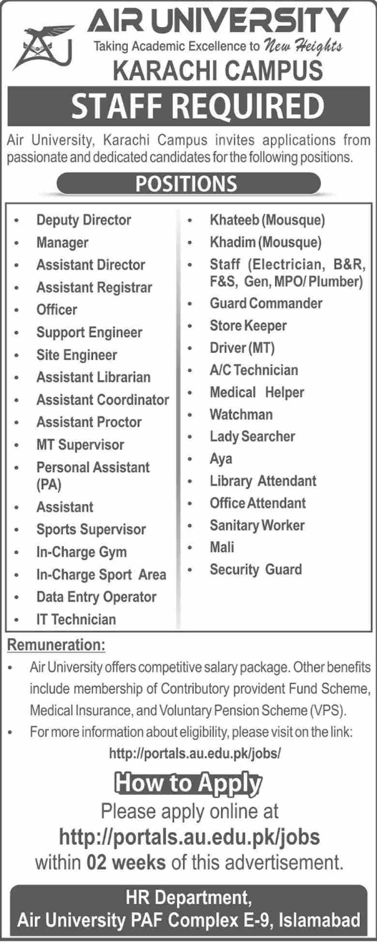  Job Openings at Air University Karachi Campus – Apply online for Multiple Positions