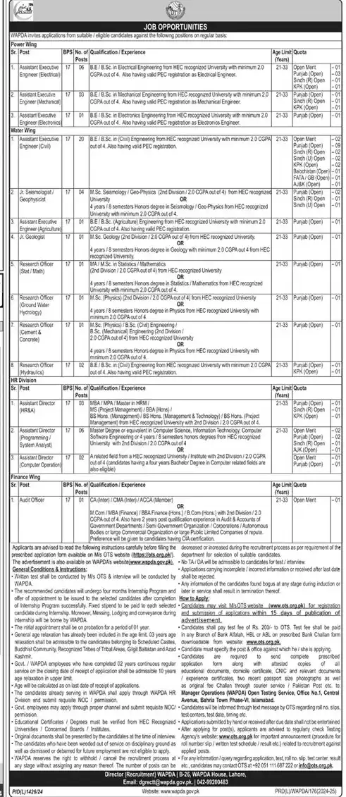  OTS WAPDA Jobs 2024 Online Apply Last Date