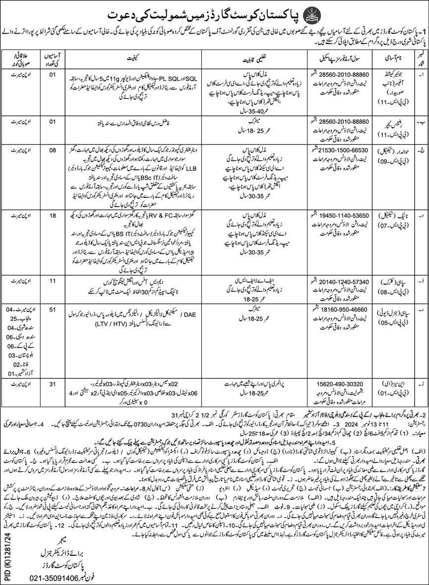  Pakistan Coast Guards Jobs 2024 Online Apply