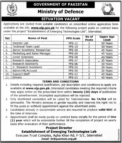  Ministry Of Defence MOD Vacancies 2024| njp.gov.pk