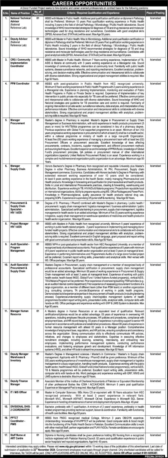  National TB Control Program NTP Jobs 2024 Apply Online| ntp.gov.pk