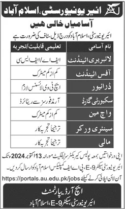  Air University Islamabad Jobs 2024 Online Apply