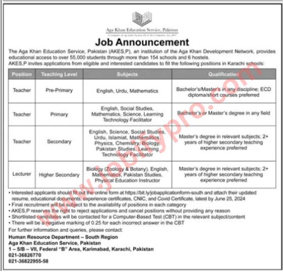  Aga Khan Education Service Pakistan Karachi Jobs 2024