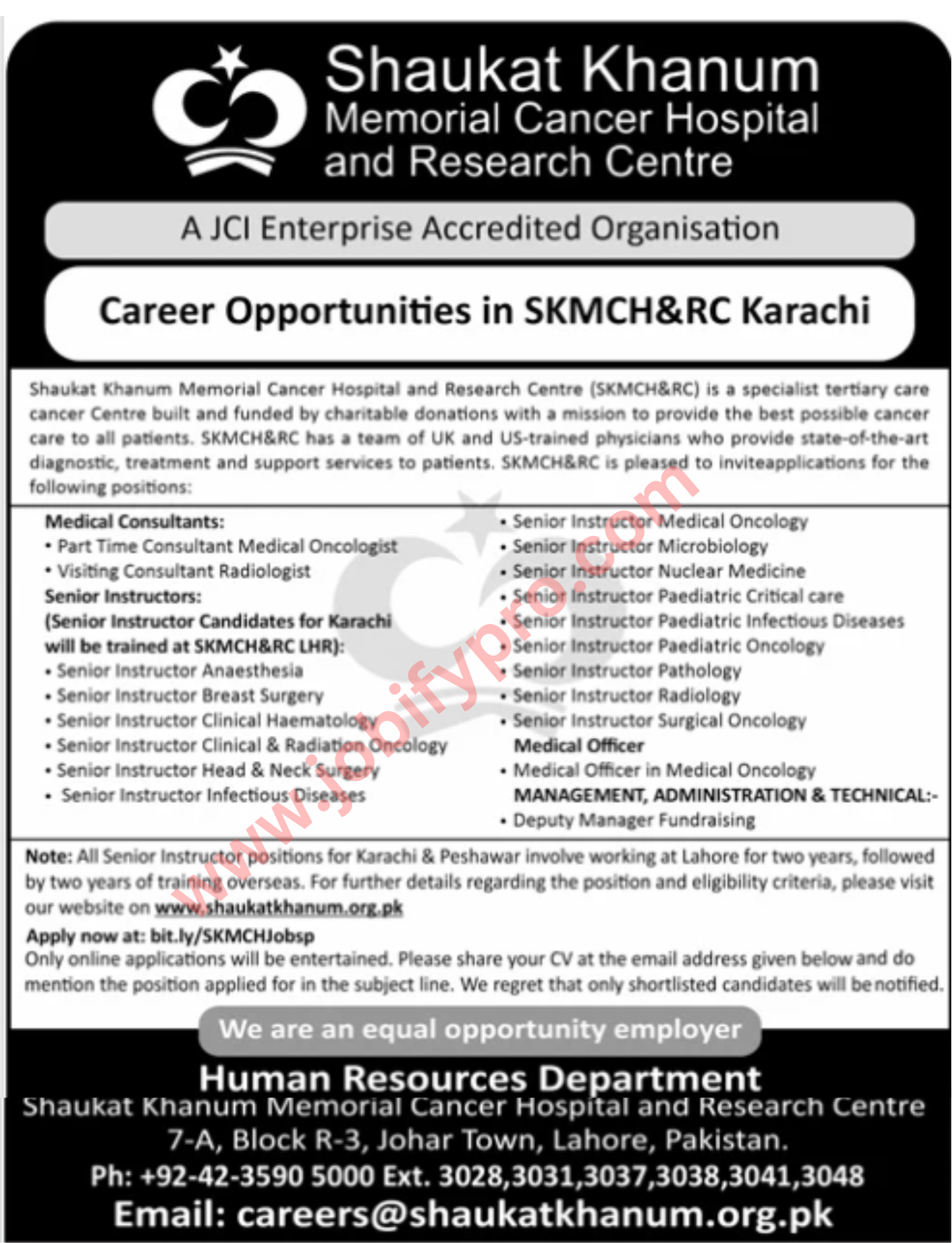  Shaukat Khanum Memorial Cancer Hospital Jobs 2024