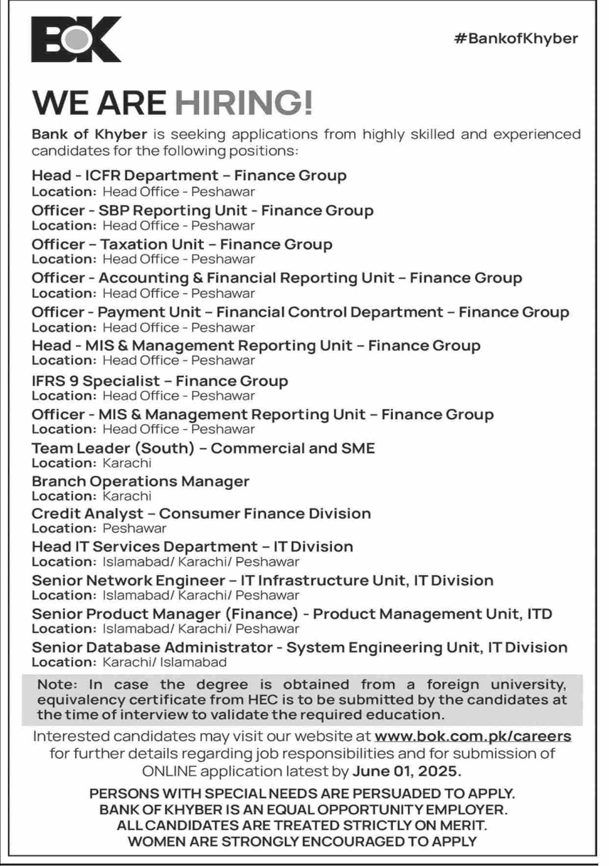  Bank of Khyber Job Opportunities 2025 – Apply Before June 1
