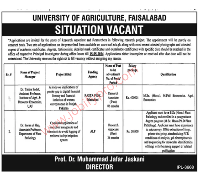  Positions Vacant At University Of Agriculture UAF