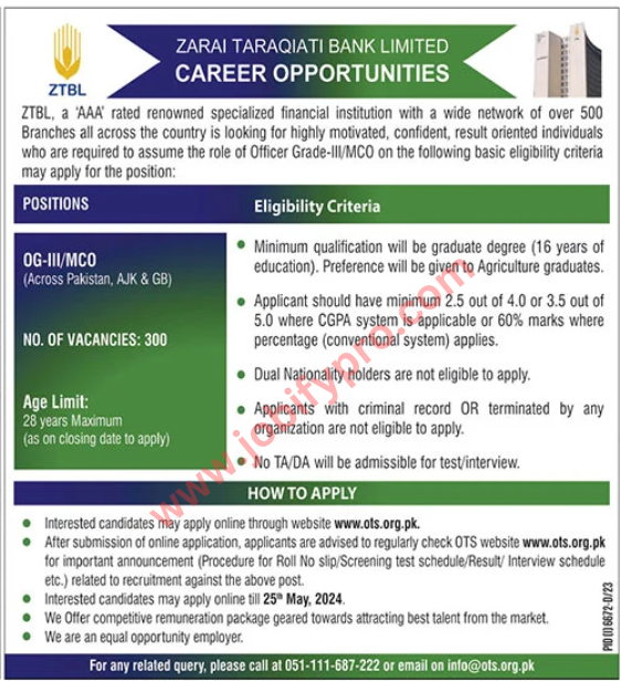  Job Positions At Zarai Taraqiati Bank Limited ZTBL