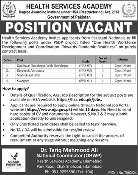  Health Service Academy Islamabad Jobs 2025