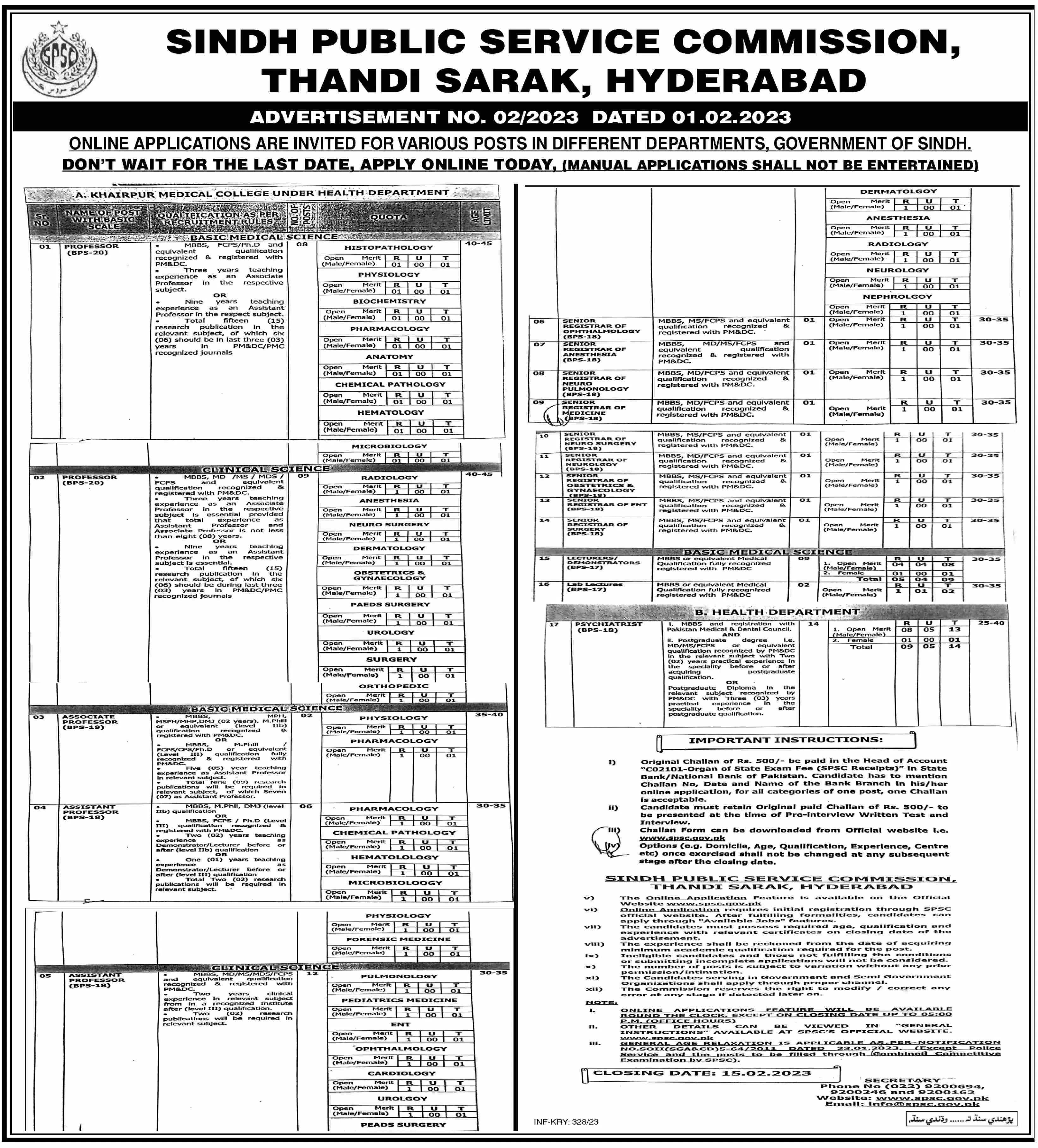  Sindh Public Service Commission Jobs 2024| spsc.gos.pk