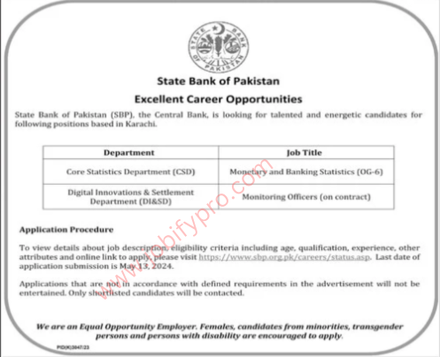  State Bank Of Pakistan SBP Karachi Jobs 2024