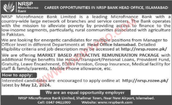  NRSP Microfinance Bank Jobs Manager / Assistant Manager / Officer