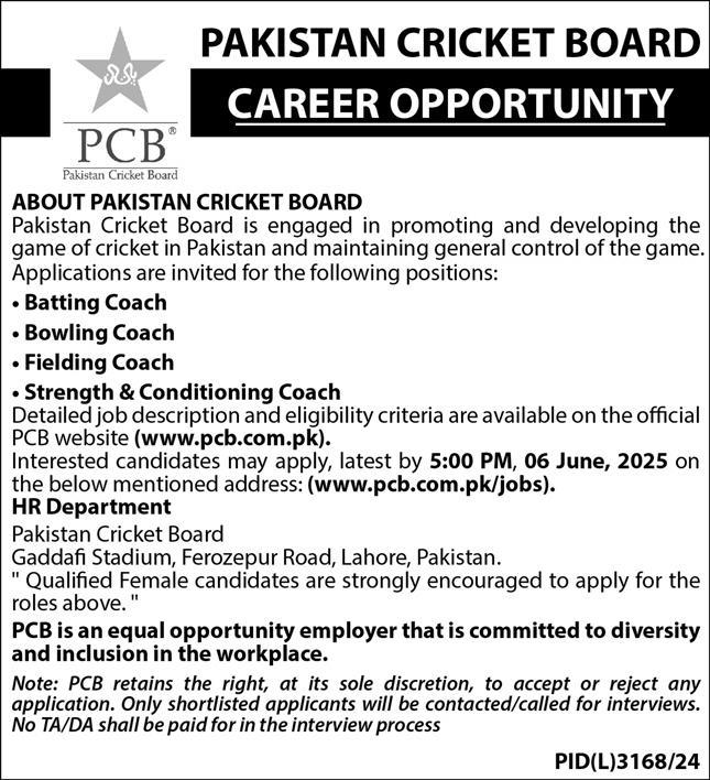 Pakistan Cricket Board (PCB) Job Openings – Apply for Coaching Positions