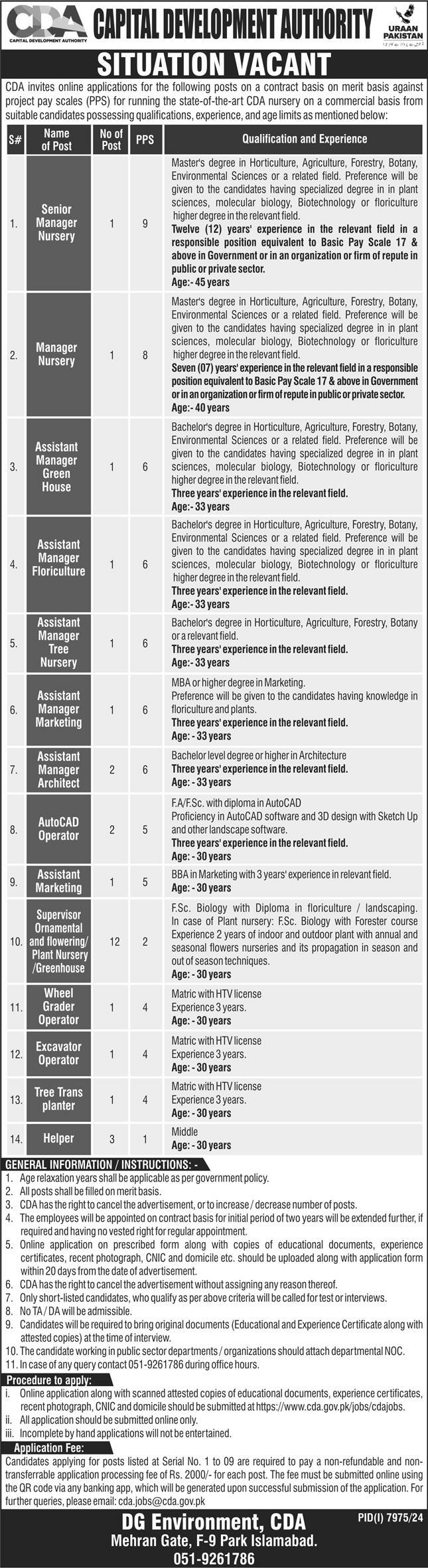  CDA Job Vacancies 2025 – Apply for Horticulture, Marketing, and Field Positions