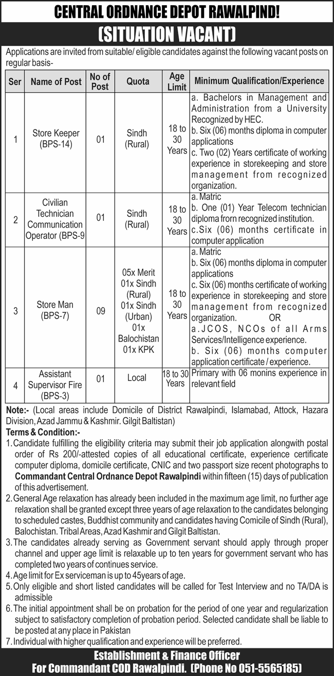  Job Opportunities at Central Ordnance Depot Rawalpindi