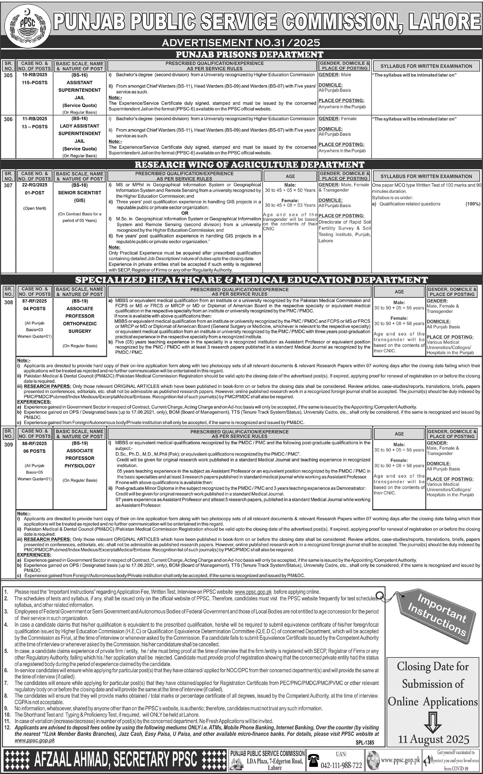 Latest Punjab Public Service Commission PPSC Jobs 2025