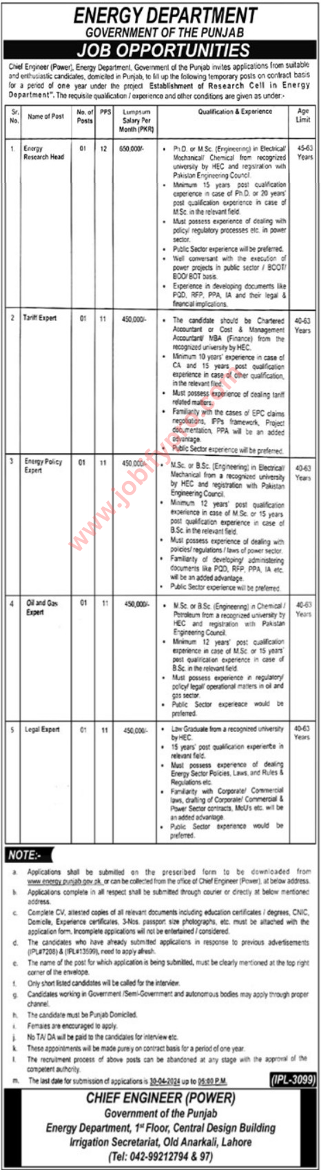  Energy Department Government Of The Punjab Jobs 2024